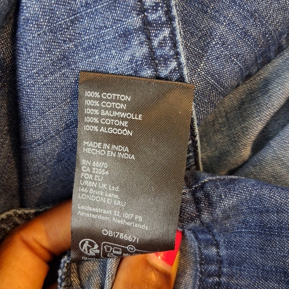 Pilcro Smocked Puff-Sleeve Denim Cotton Dress Size Small - Picture 4 of 12